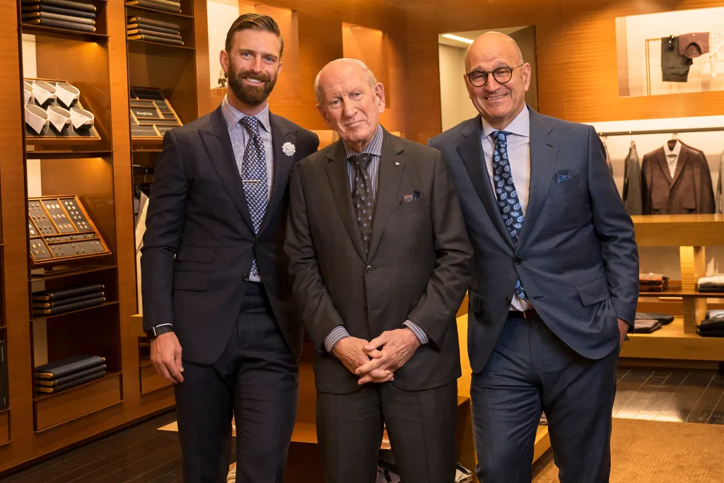 Ian Rosen, Harry Rosen (centre) and Larry Rosen, the Harry's trinity. Father son and grandfather. Canadian menswear retailer leaders.