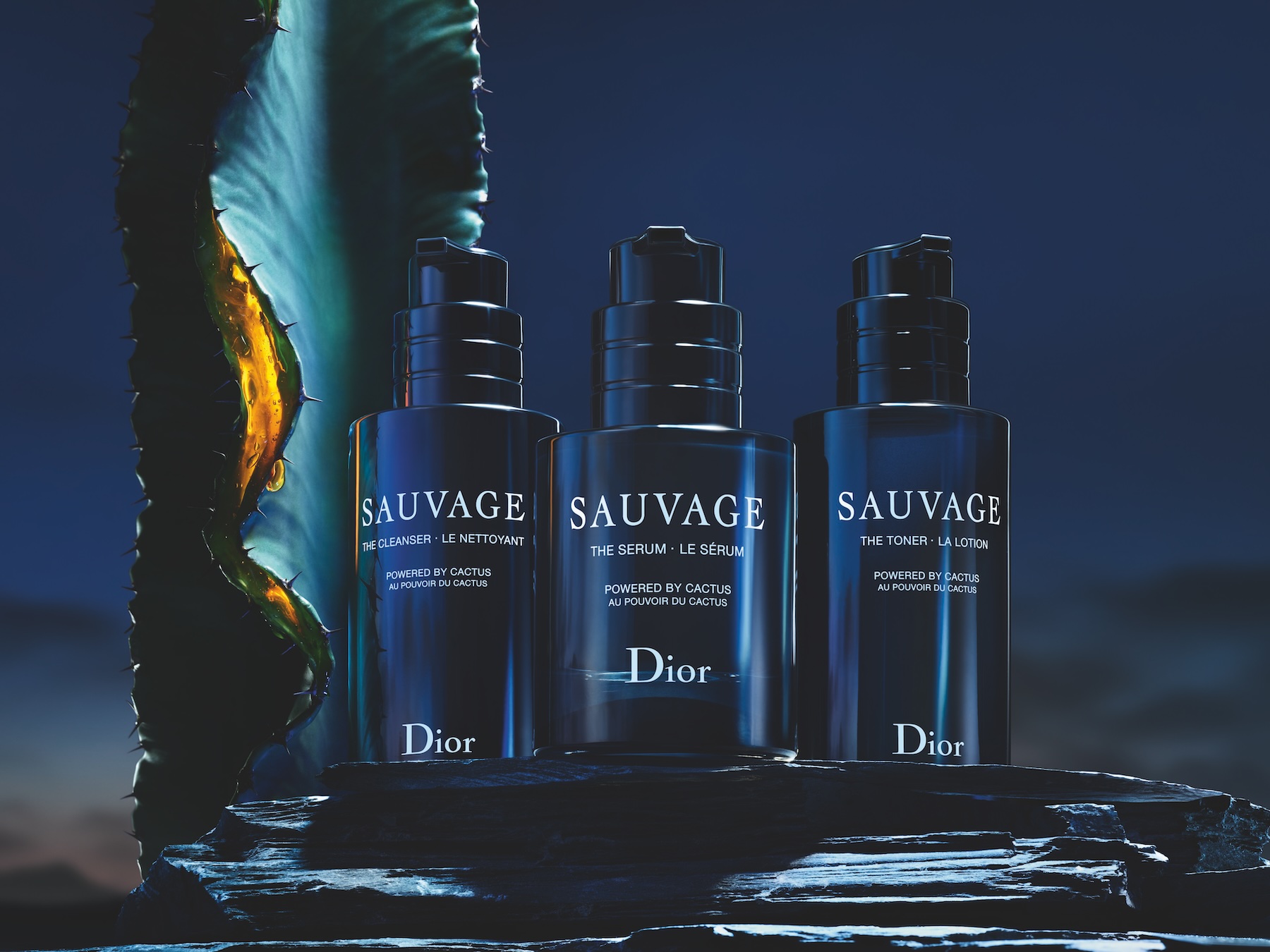 Dior beauty's Sauvage mencare skincare collection line made from Cactus new.