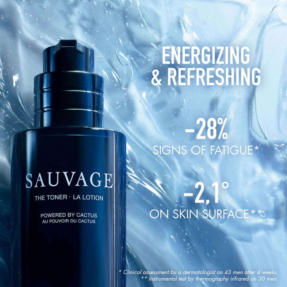 Toner facts. Dior beauty's Sauvage mencare skincare collection line made from Cactus new.