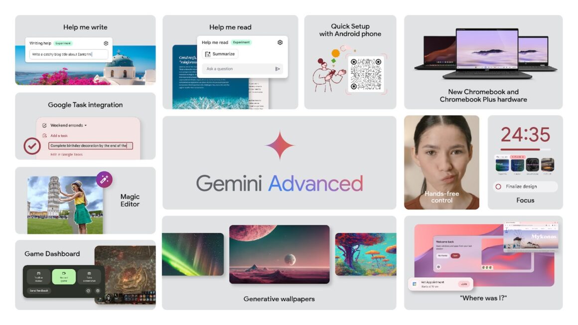 Google Android OS chromebook plus Gemini Advanced