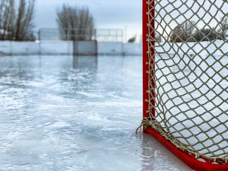 hockey net on an outdoor ice rink