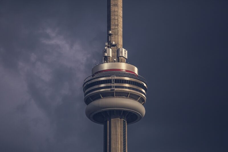 The CN Tower against a blue sky