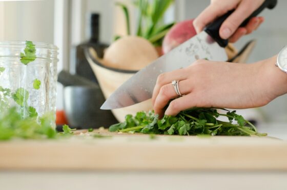 Cutting food with a knife