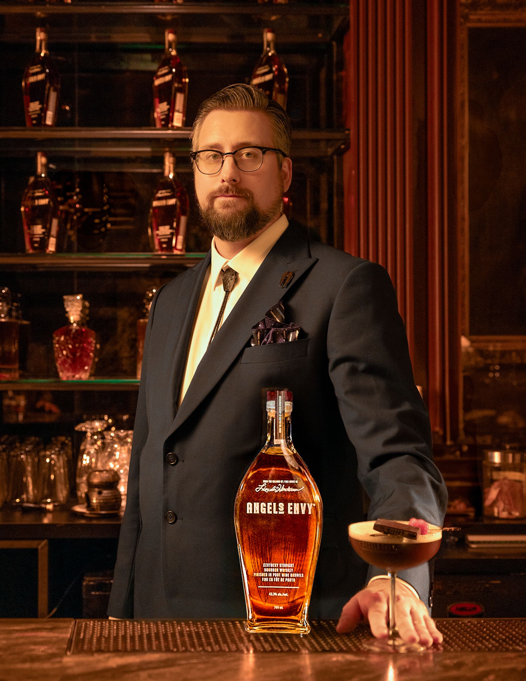 Lucas Twyman, Brand ambassador for Angel' Envy Finished Whiskeys. (SHOT BY NICK MERZETTI FOR STAMINA GROUP at Compton Ave. Bar in Toronto) Gents Post Modern Gents campaign