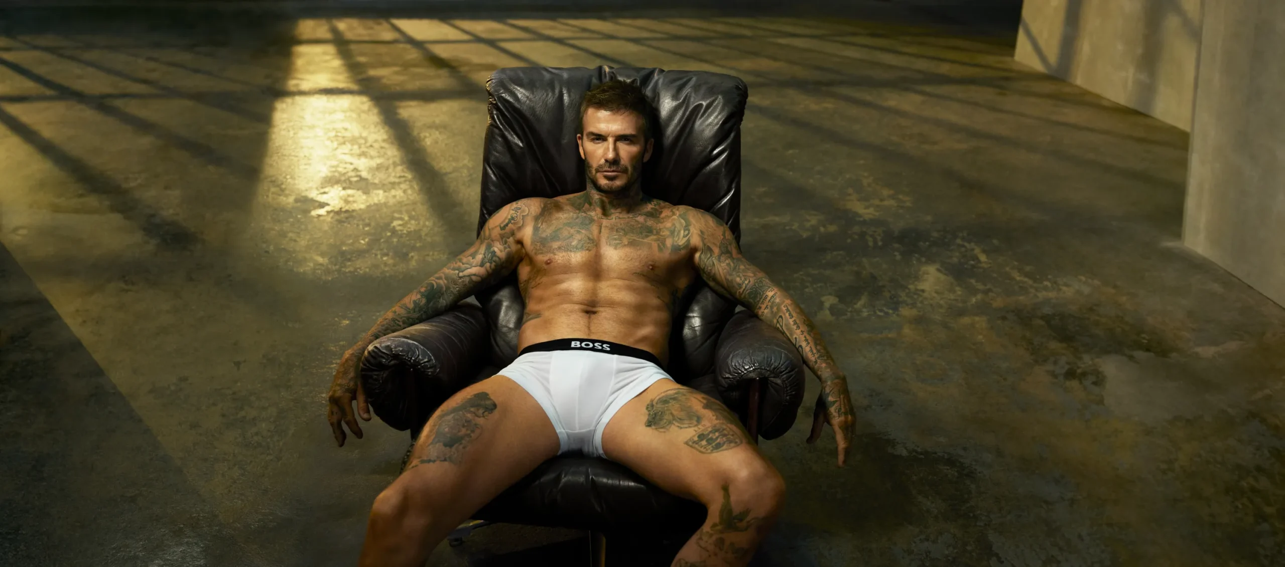 David Beckham BOSS One campaign underwear body wear shoot with Mert and Marcus London model
