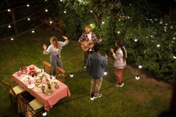 People having a party in the backyard