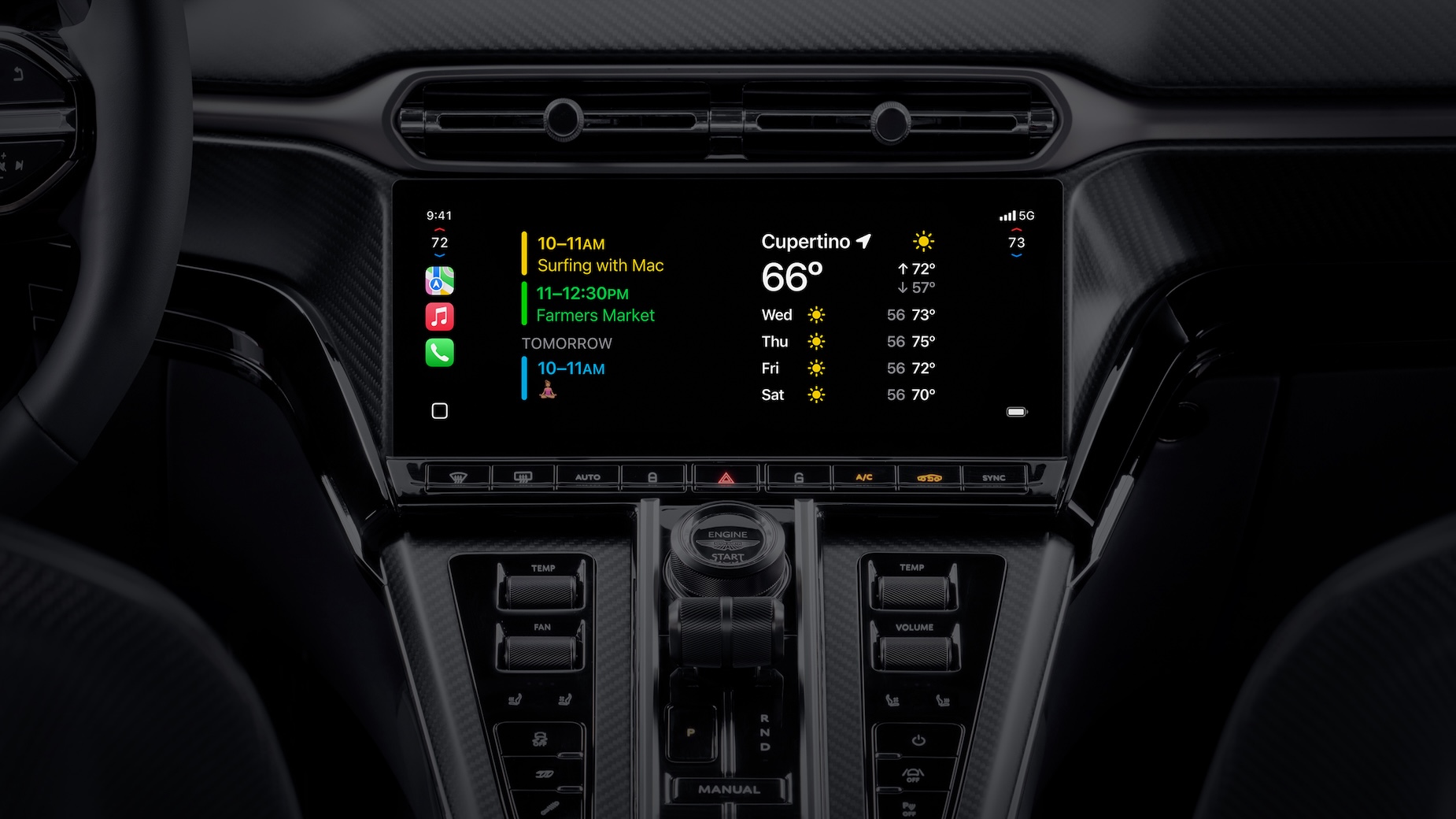 CarPlay Ultra also introduces widgets powered by iPhone that perfectly fit the car’s screen or gauge cluster to provide information at a glance.