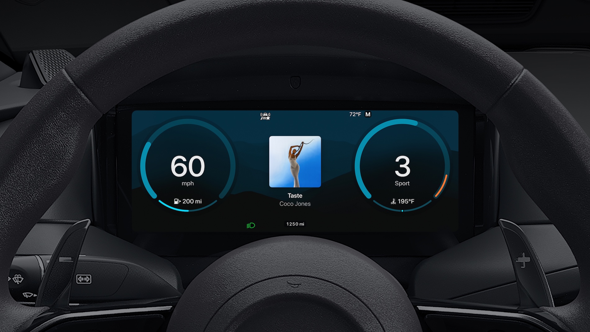 Drivers can choose from a curated set of instrument cluster themes, and tailor the colours and wallpapers of those themes to match their individual tastes.