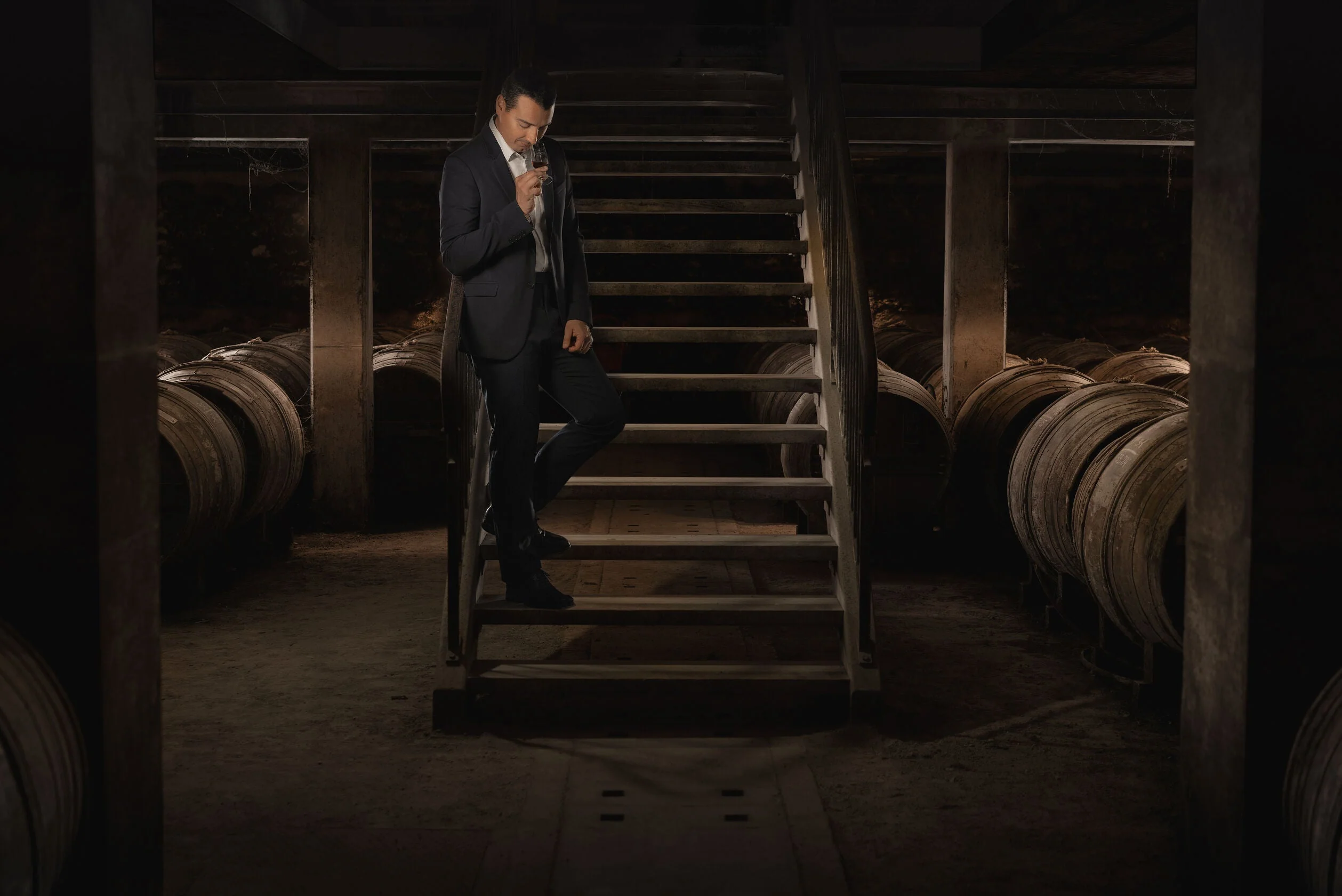 Remy Martin's youngest cellar master Baptiste Loiseau Louis XIII of the dynasty in the cellar in Cognac France