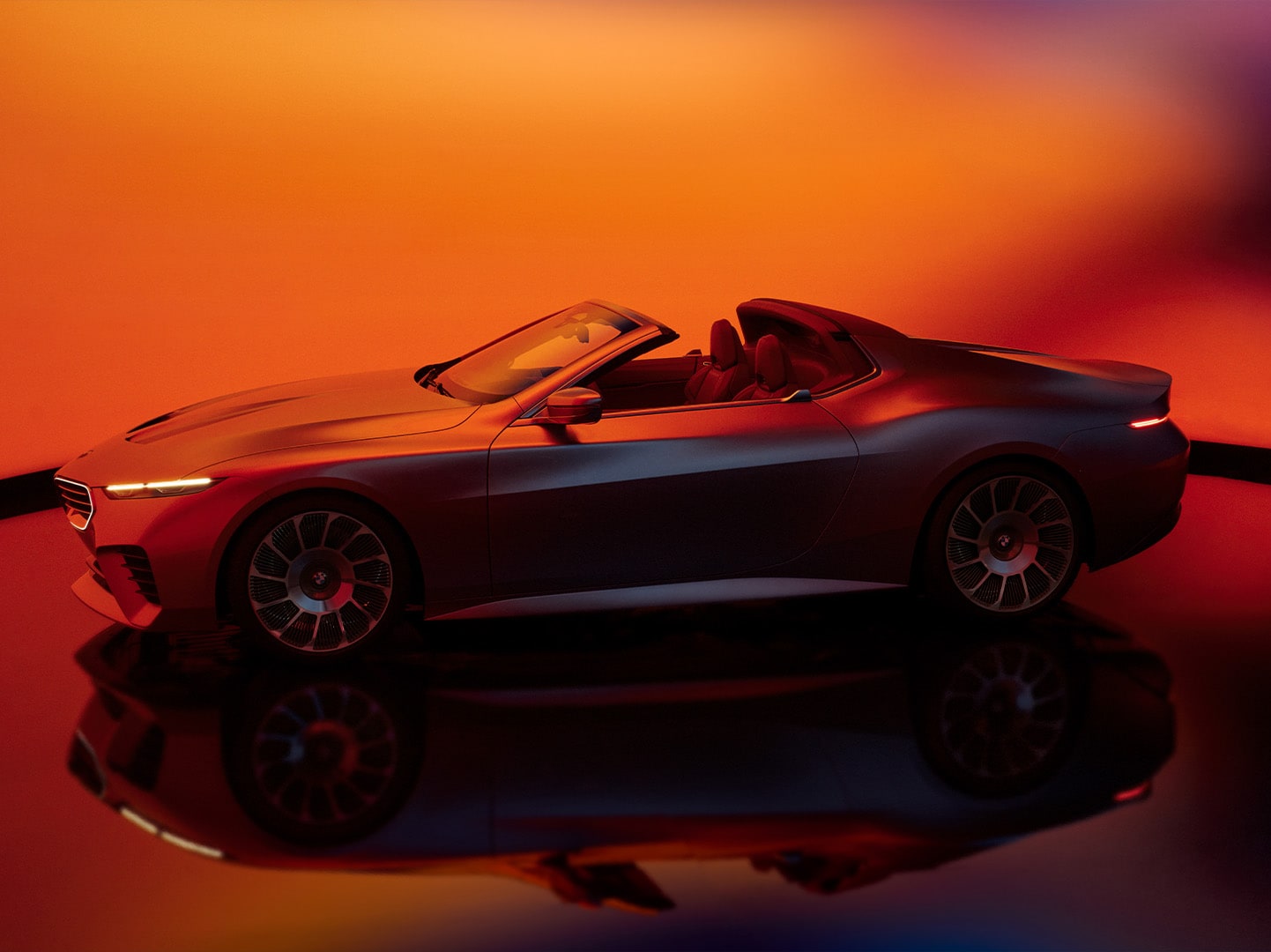 The BMW Skytop’s exterior flows like liquid metal—sleek, sculptural, and unmistakably bespoke, it looks as if it were carved from a single, sun-warmed piece of bronze