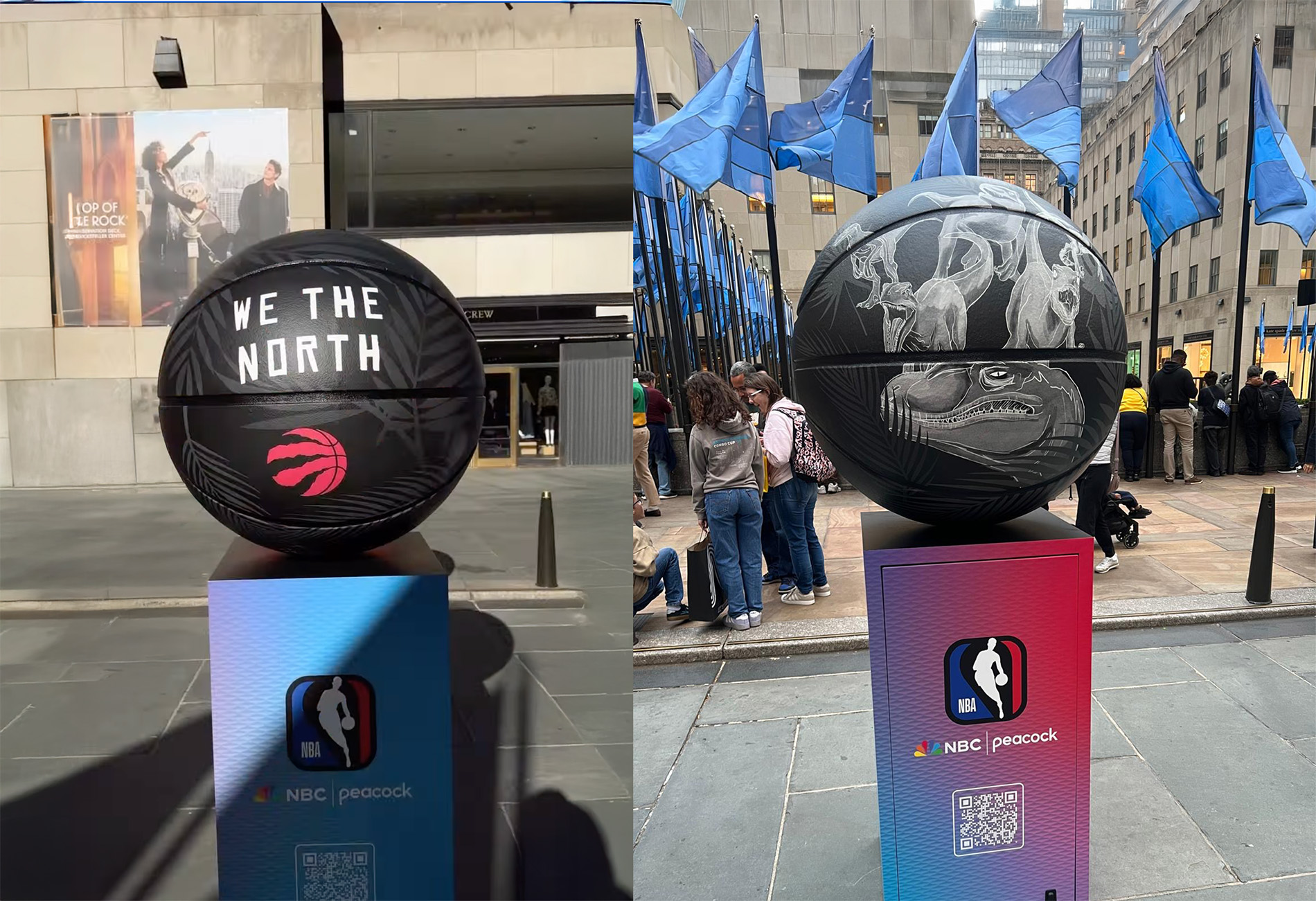 Paul Glyn-Williams Sumartist art piece for Raptors We The North part in 30 Rocks NBA activation at NYC Rockefeller square