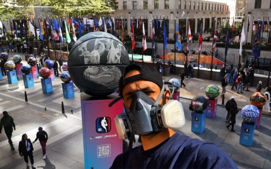 SumArtist NYC NBA 30 Rocks Activation at Rockefeller New York City art Paul Glyn-Williams Raptors We The North Ball representing Canada