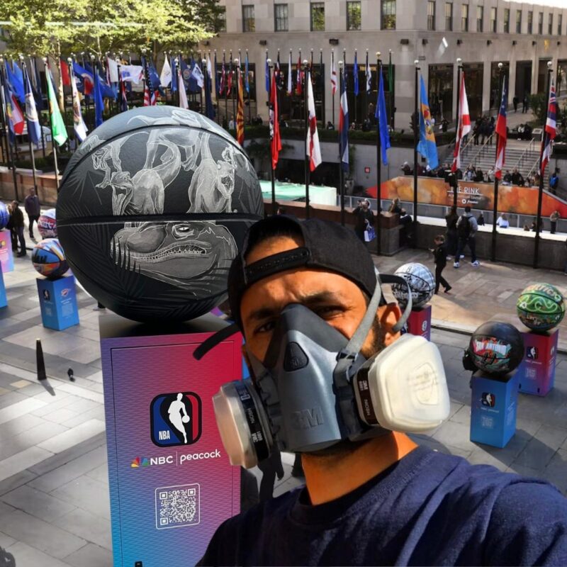 SumArtist NYC NBA 30 Rocks Activation at Rockefeller New York City art Paul Glyn-Williams Raptors We The North Ball representing Canada