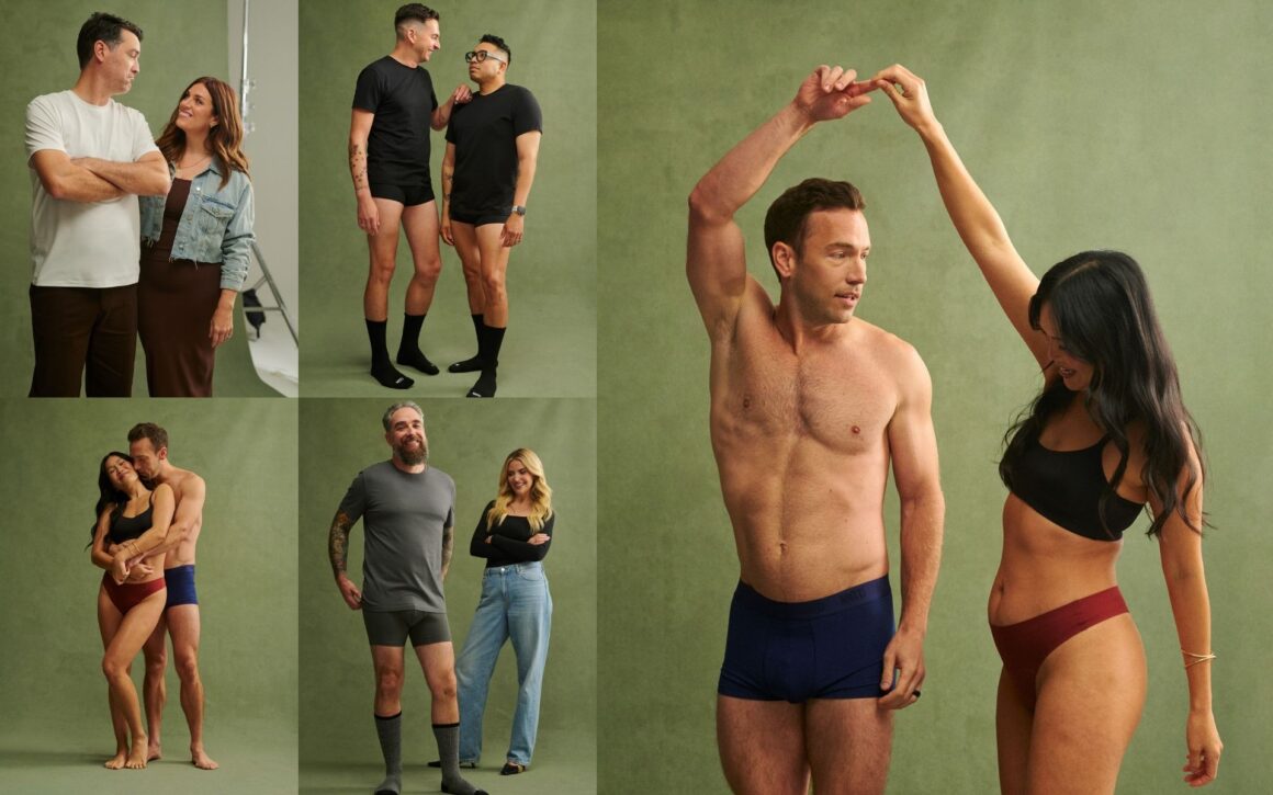 Menswear Campaign photos of MNTD men's underwear brand feating the likes of Joanna Knix, her husband Dave Barber, Sarah Nicole Landry (@thebirdspapaya) and her husband, and more power couples alike. 