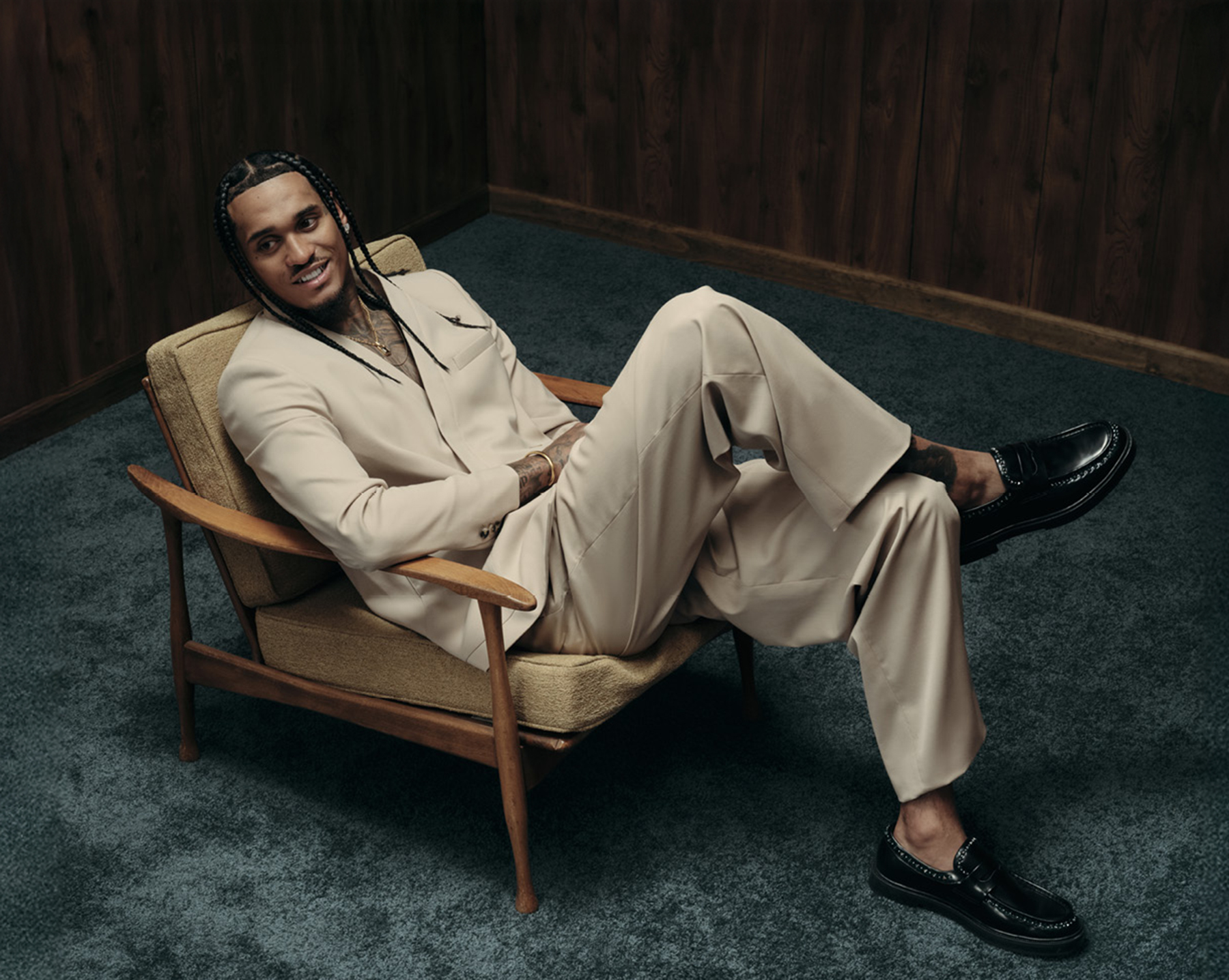 Jordan Clarkson wearing the zollo's from the ALDO x JORDAN Clarkson capsule.  (Photo: HYPBEAST, COURTESY OF ALDO)