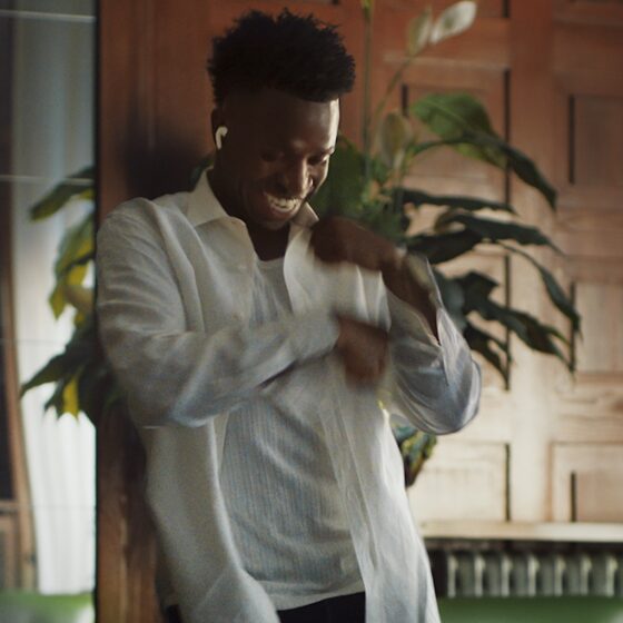 Vini Jr. of the Brazilian national soccer team in Apple's latest AirPods Pro 3 campaign dancing to a mystery song now released