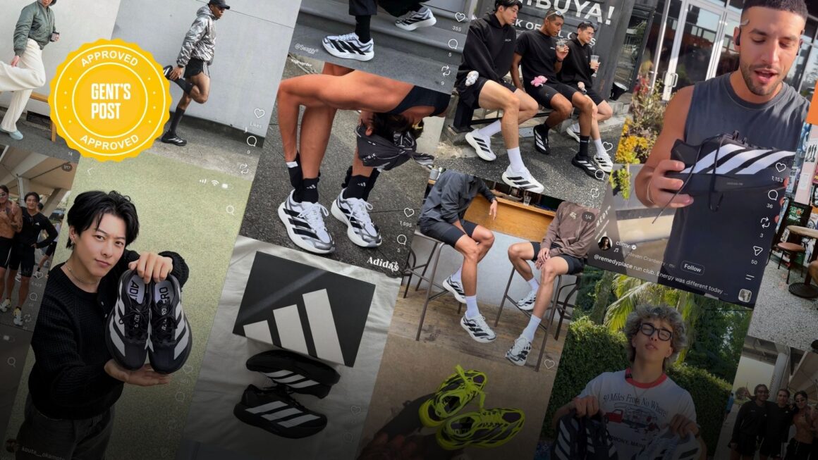 White adidas Adizero EVO SL running shoes worn on a city street, highlighting the sleek performance trainer that became one of Summer 2026’s biggest sneaker trends.